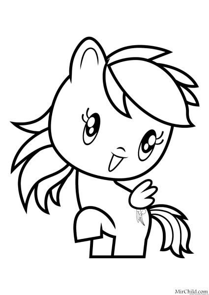 Разукрашка милая пони Радуга