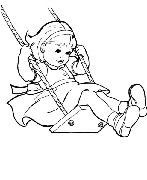 Раскраска девочка на качелях