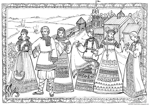 Русский народный костюм раскраска