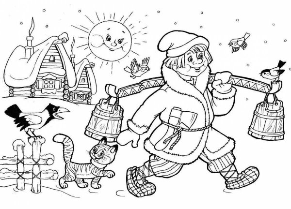 Раскраски по сказке по щучьему велению для детей