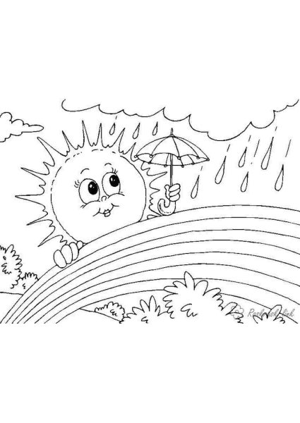 Радуга и солнце раскраска