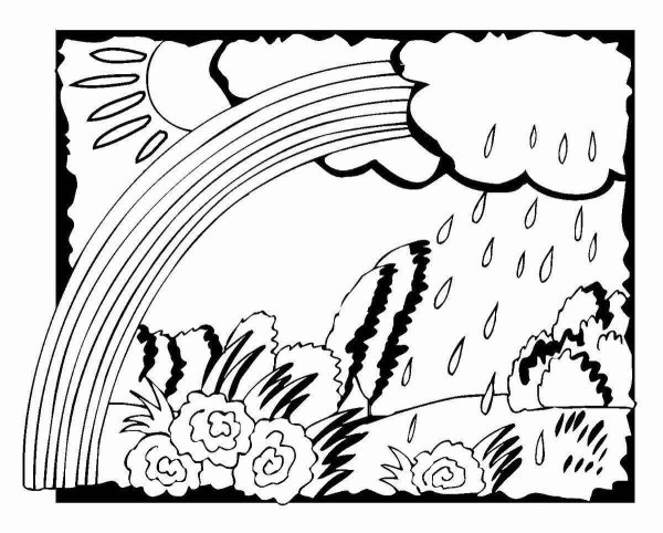 Раскраска пейзаж с радугой