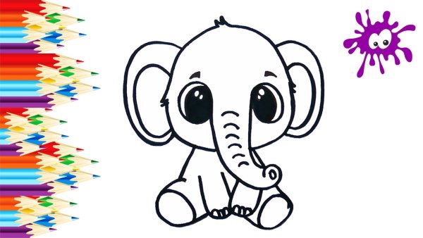 Раскраска со слоненком и радугой из мультика