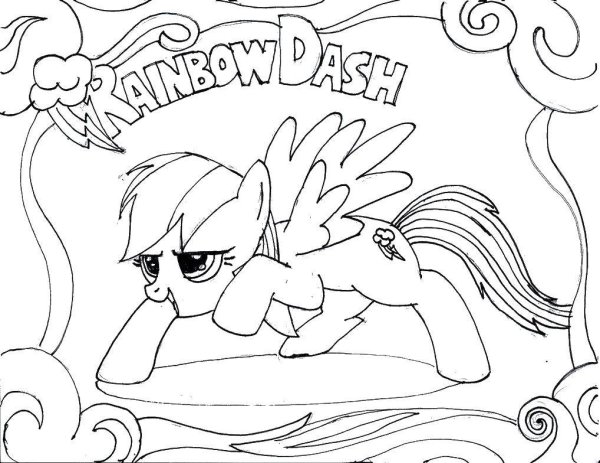 Раскраска пони Радуга с радугой