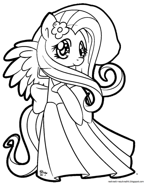 Раскраски пони принцесса Флаттершай