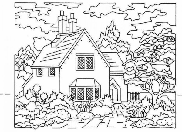 Пейзаж с домом раскраска