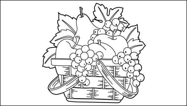 Корзина с фруктами раскраска