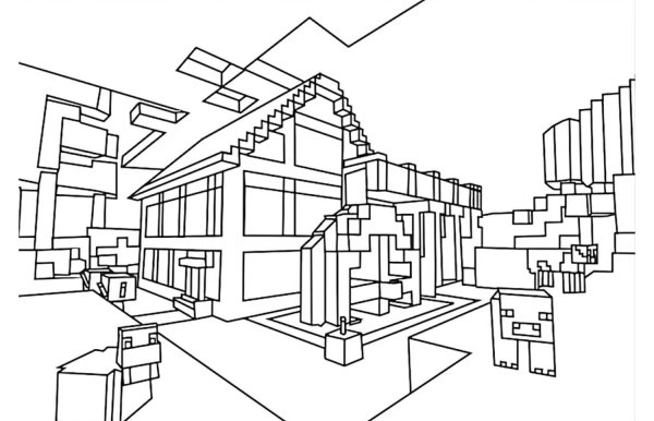 Раскраска майнкрафт дом