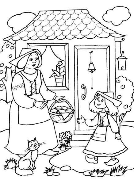 Раскраска по сказке красная шапочка для детей