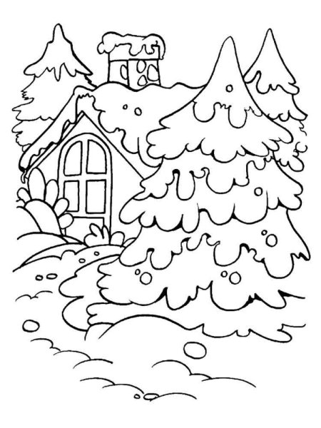 Зимний пейзаж раскраска