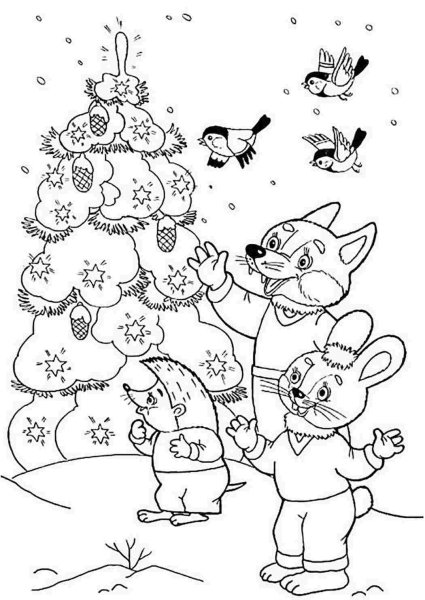 Новогодние зверюшки раскраска для детей