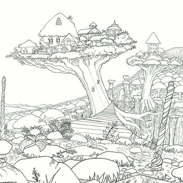 Пейзажи для раскрашивания взрослым
