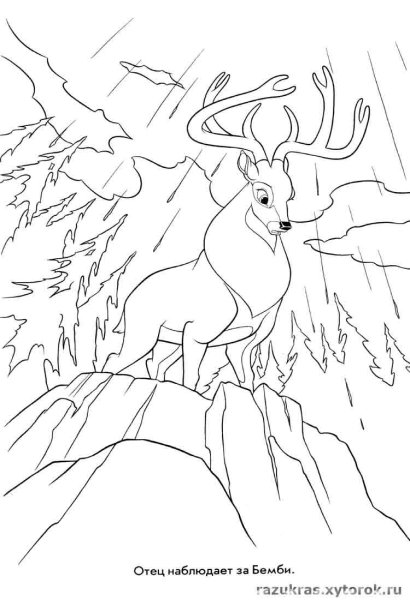 Раскраска олень в лесу