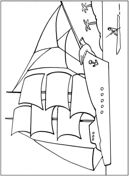 Корабль с парусами раскраска