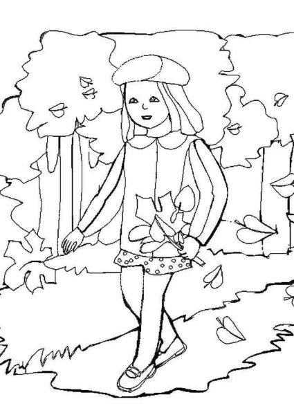 Девочка осень раскраска