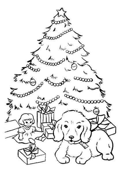 Новогодняя собачка раскраска