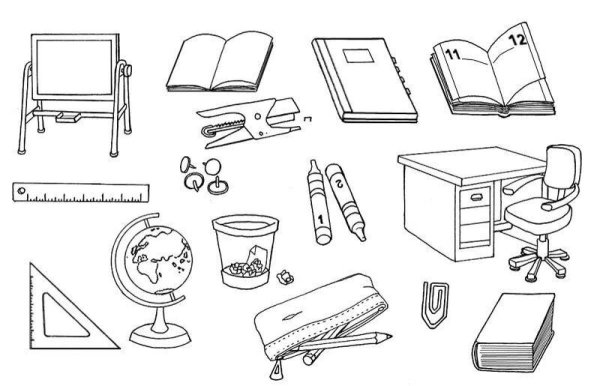 Раскраска школьные принадл