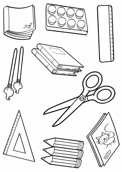 Раскраска школьные принадлежности для детей