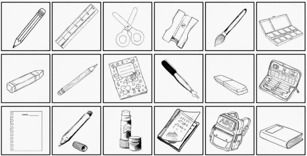 Раскраска школьные принадлежности