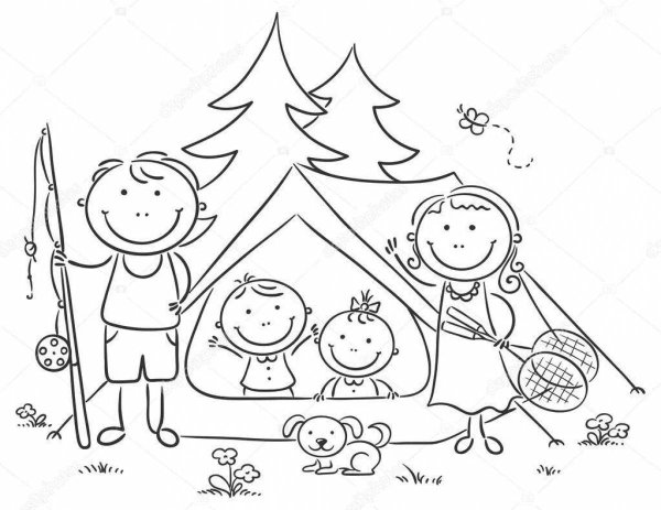 Раскраска семейный поход