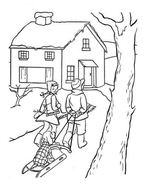 Раскраски для детей домик и люди