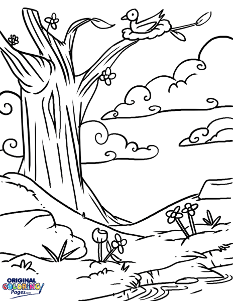 Весенний пейзаж раскраска для детей