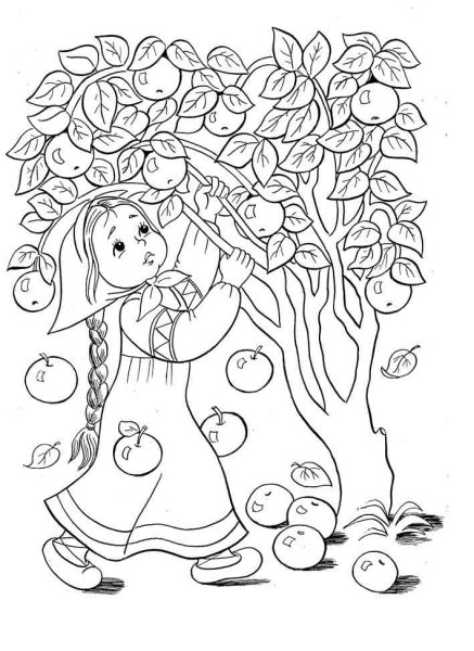 Яблонька гуси лебеди раскраска