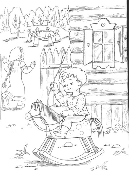 Раскраска сказка гуси лебеди для детей 3-4 лет