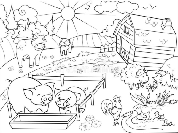 Сельский дворик раскраска для детей
