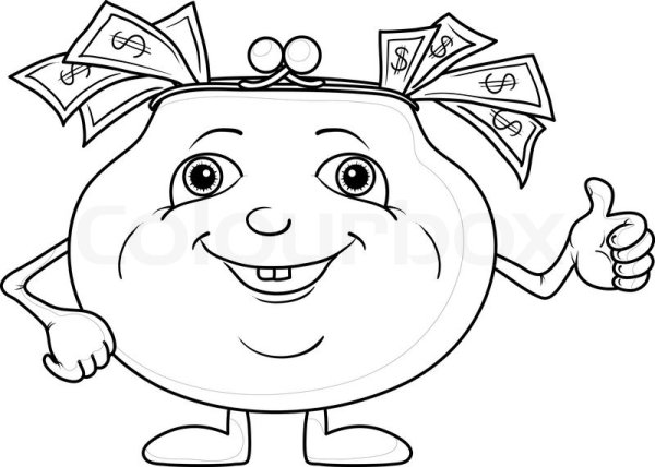 Раскраска кошелек с деньгами