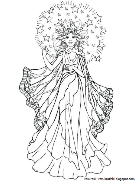 Раскраски антистресс девушки в платьях
