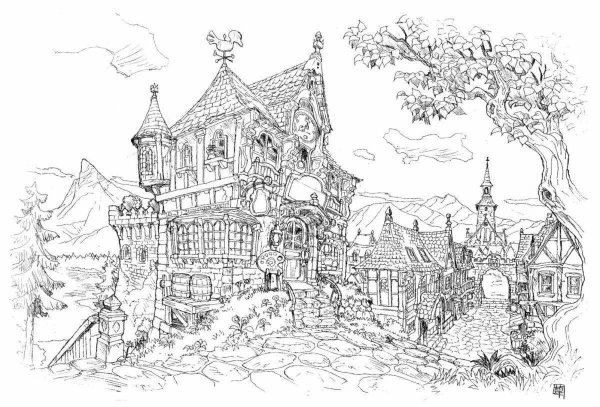 Фантастический пейзаж раскраска