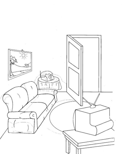 Рисование комнаты с мебелью для детей