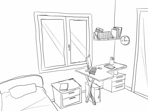 Эскиз комнаты школьника