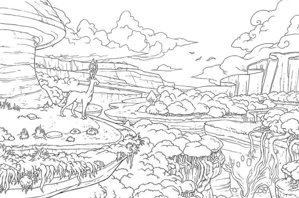 Фантастический пейзаж раскраска