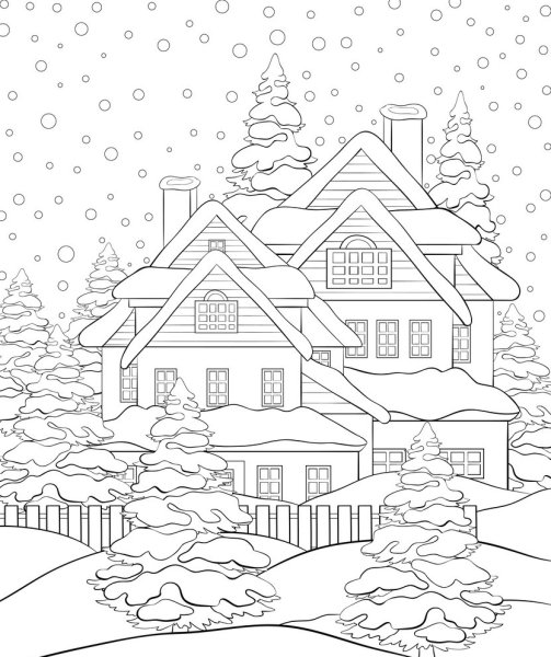 Вытынанки зимний пейзаж