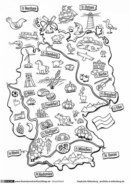 Карта Германии для разукрашивания
