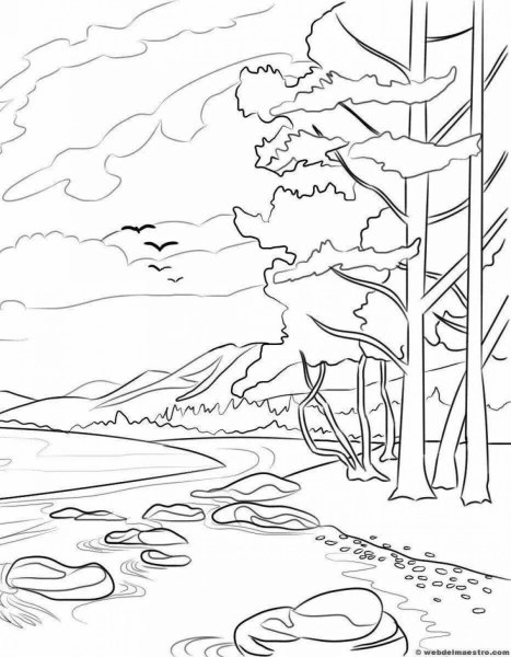 Пейзаж для раскрашивания легкий