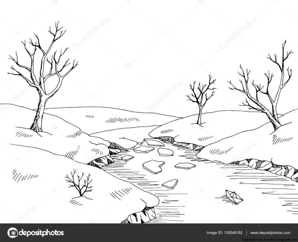 Весенний пейзаж карандашом для детей