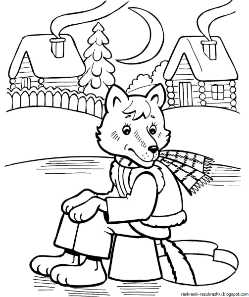 Раскраска к сказке Лисичка со скалочкой