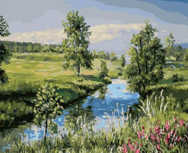 Пейзаж с рекой живопись