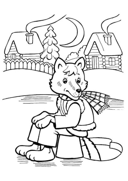 Раскраска к сказке Лисичка со скалочкой