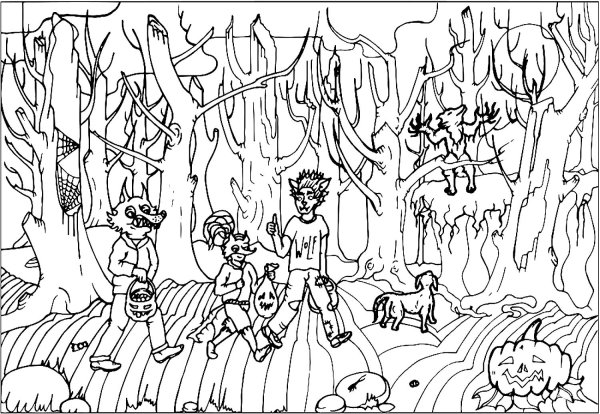 Раскраска прогулка по лесу