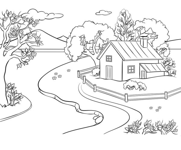 Деревенский домик раскраска
