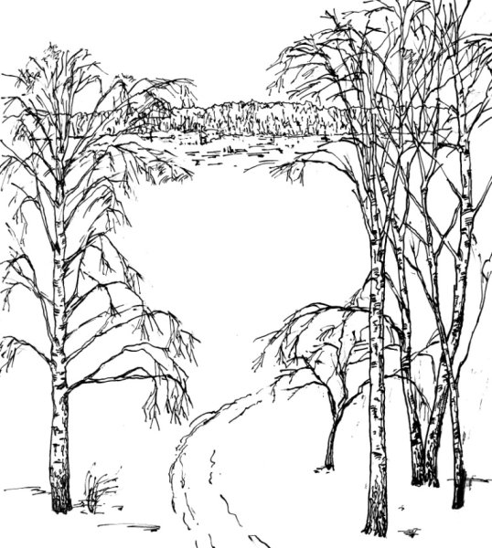 Весенний пейзаж раскраска