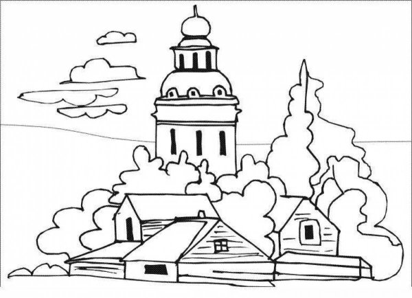 Раскраски на тему пейзажи Церковь