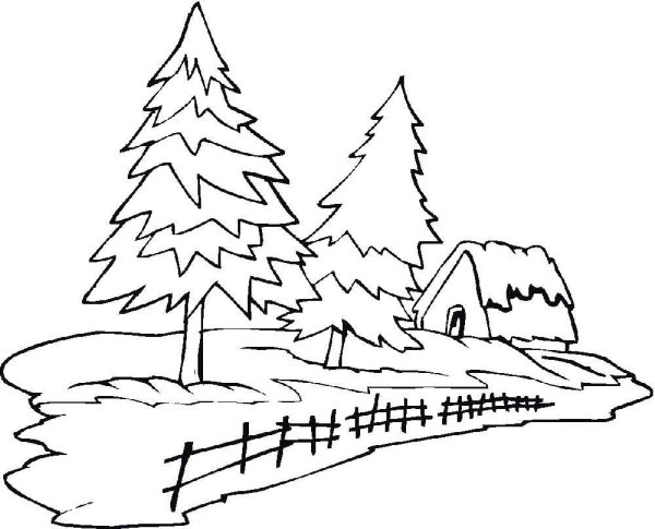 Зимний пейзаж раскраска