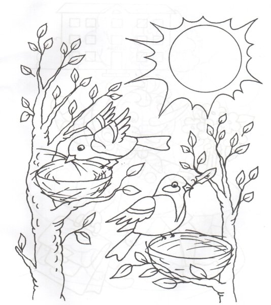 Весенний пейзаж раскраска