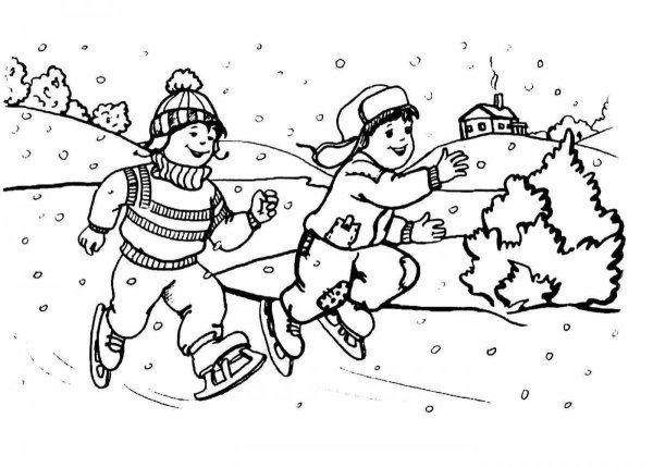 Зимние развлечения раскраска