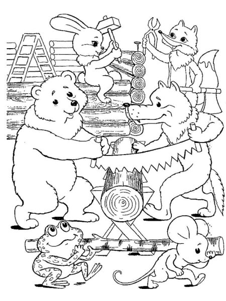 Герои сказки Теремок раскраска